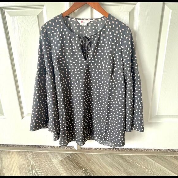 Boden grey long sleeved blouse with pink polka dots - Picture 6 of 10